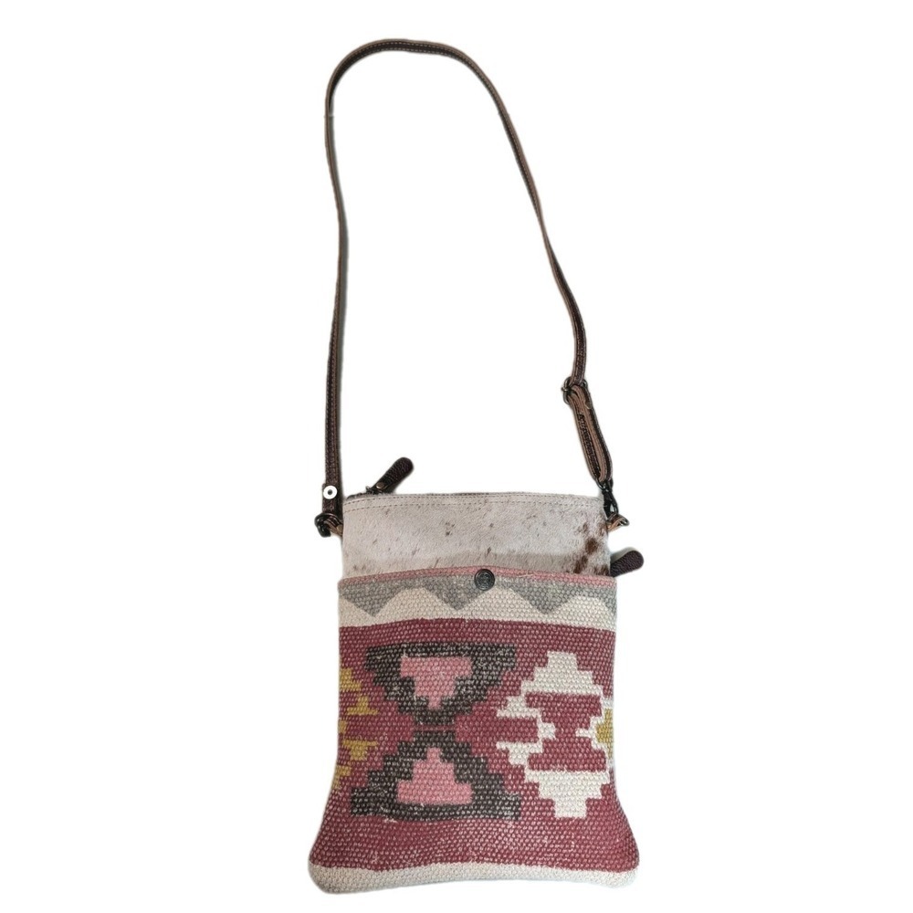 Myra Bag Kilim & Cowhide Crossbody Purse | Pink Grey Southwestern Boho Western